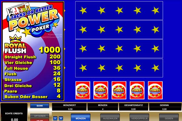 Videopoker Bildschirm Casino Sunmaker